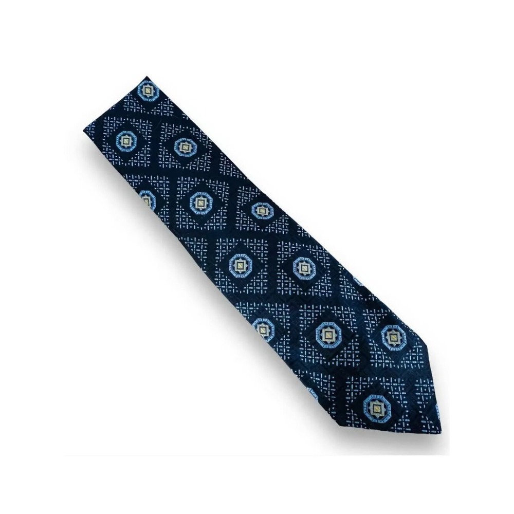 Johnny Carson Tie Necktie Vintage 70s Blue Geometric Wide 4" Mod Disco Polyester